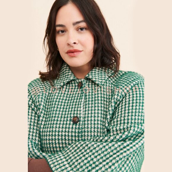 Feminine | Anthropologie Houndstooth Swing Jacket | Green and Cream by Greylin | - Picture 7 of 16